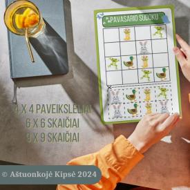  Pavasario sudoku galvosūkis, trys lygiai, diplomas