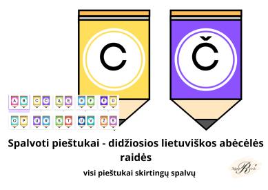 Lietuviškų raidžių abėcėlė ant spalvotų pieštukų