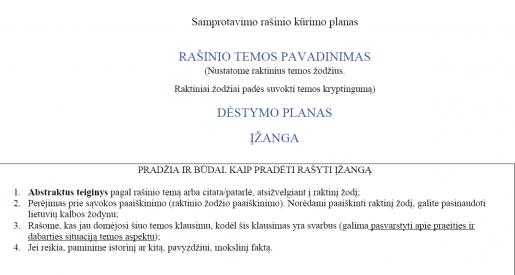 Samprotavimo rašinio kūrimo planelis