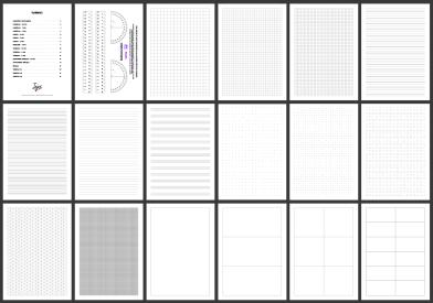 A4 šablonai spausdinimui. Linijos, langeliai, taškeliai, tinkleliai. PDF
