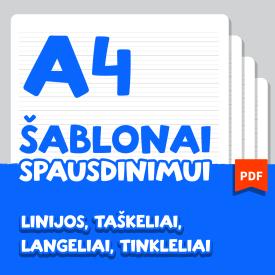 A4 šablonai spausdinimui. Linijos, langeliai, taškeliai, tinkleliai. PDF