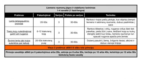 Liemens raumenų jėgos ir stabilumo lavinimo pratimų blokas - lengvas