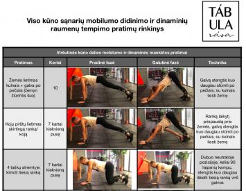 Viso kūno sąnarių mobilumo didinimo ir dinaminių raumenų tempimo pratimų rinkinys