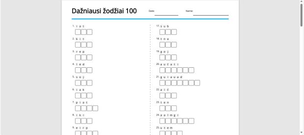 100 dažniausių lietuviškų žodžių