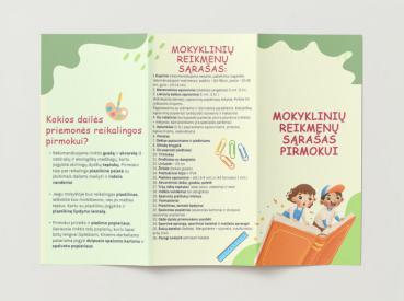 Mokyklinių reikmenų sąrašas pirmokui - lankstinukas