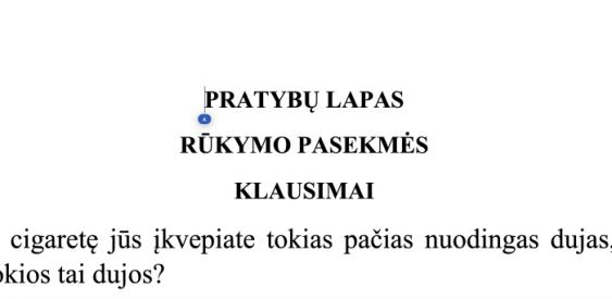 Pratybų lapas apie rūkymą
