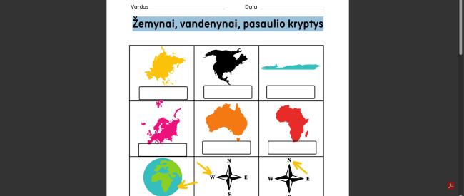Žemynai, vandenynai, pasaulio kryptys