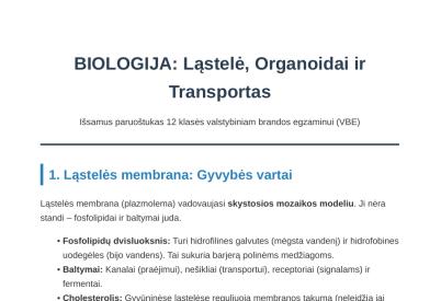 BIOLOGIJOS PARUOŠTUKAS TEMA LĄSTELĖ ORGANOIDAI IR TRANSPORTAS PRIEŠ VBE