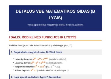 MATEMATIKOS KONSPEKTAS PRIES VBE TEMA LOGARITMAI IR RODIKLINES LYGTYS