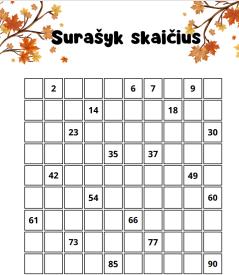 Surašykite skaičius 1-100