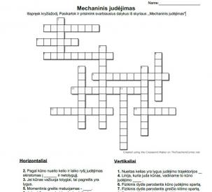 Mechaninis judėjimas skyriaus kryžiažodis