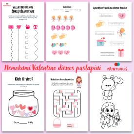 Valentino dienos spalvinimo puslapiai ir užduotėlės