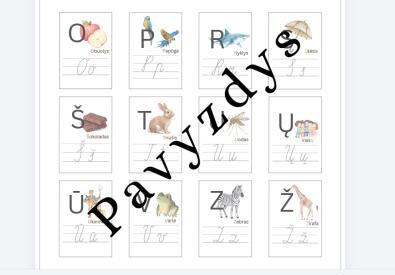 Rašytinės raidės pirmokams su rodyklėmis rašymo kryptimi