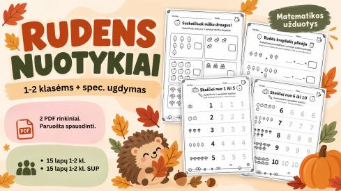 Rudens matematikos pratybos 1 ir 2 klasei ir SUP mokiniams 30 lapų