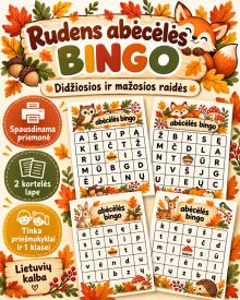 Rudens abėcėlės BINGO. Didžiųjų ir mažųjų raidžių pažinimo žaidimas spalvotai.