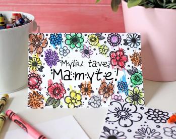 Gėlėtas atvirukas mamai, močiutei