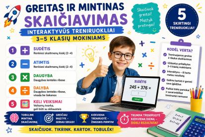 Greitas ir mintinas skaičiavimas - interaktyvūs treniruokliai 3-5 klasių mokiniams
