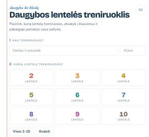 Mokykis, treniruokis, tikrinkis su daugybos lentelės treniruokliu