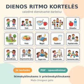 Dienos ritmo kortelės darželiui.