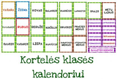 Kortelės savo klasės kalendoriui