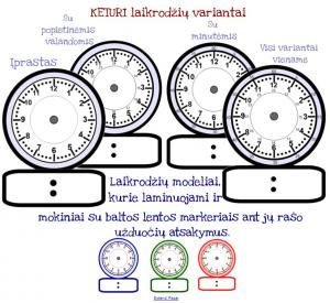 Mokomės pažinti laikrodį. Modelis ir užduotys