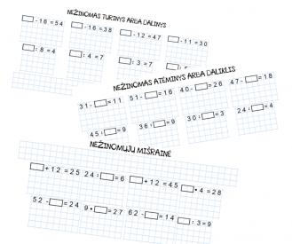 Nežinomo skaičiaus radimo pratybos
