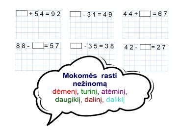 Nežinomo skaičiaus radimo pratybos