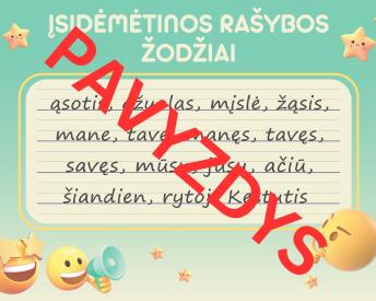 Lietuvių kalbos taisyklės 2 klasė: Įsimintinos rašybos žodžiai - Emoji tema