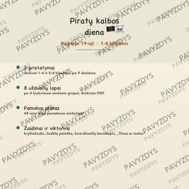 KALBĖK KAIP PIRATAS DIENA rugsėjo 19 d.: 2 pristatymai ir 8 užduotys 1-8 klasėms