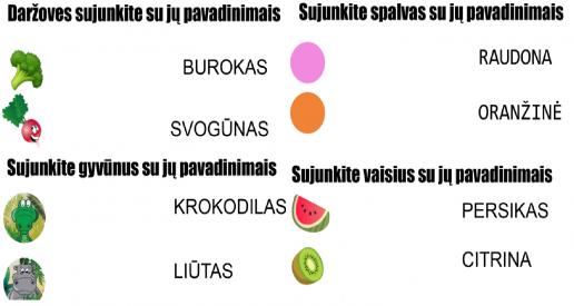 Sujunkite daiktus su jų pavadinimais
