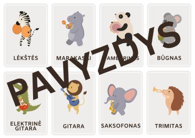 Muzikos instrumentų kortelės su gyvūnėliais