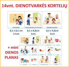 Iliustruotos dienos veiklų kortelės, dienotvarkė, dienos planas 