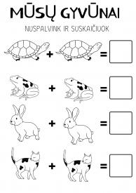 Mūsų gyvūnai - nuspalvink ir suskaičiuok