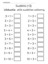 Sudėtis iki 20, matematikos užduotys vaikams pdf, užduotys vaikams atsispausdinti