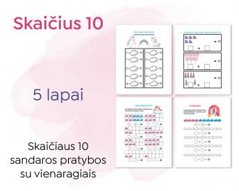 Skaičiaus 10 sandara, su vienaragiais