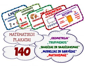 Matematikos plakatai PILNAS RINKINYS. PENKIOS TEMOS