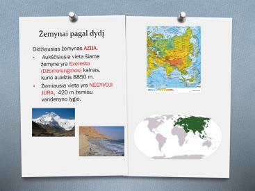 Skaidrės įvadinei pamokai apie žemynus ir vandenynus 